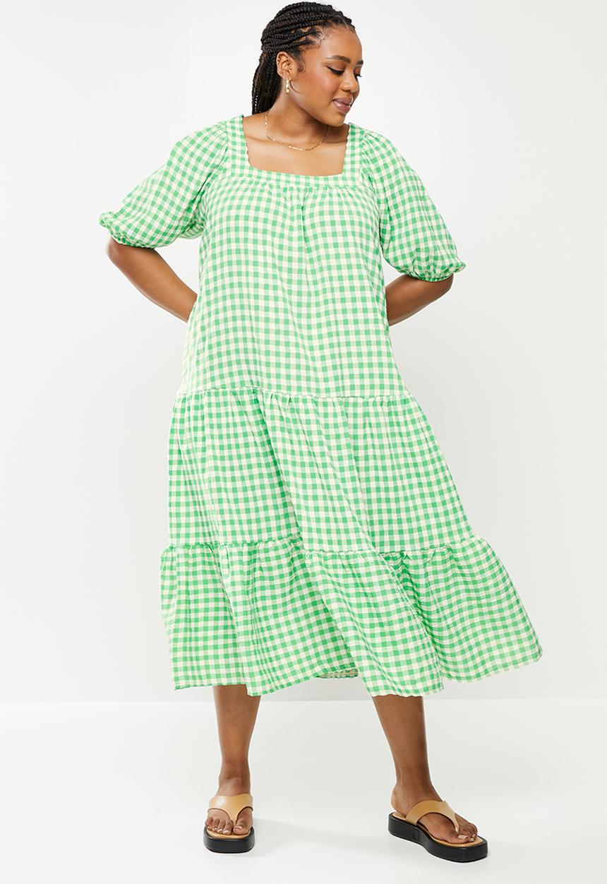Me&B - Plus square neck tiered sack dress - green 