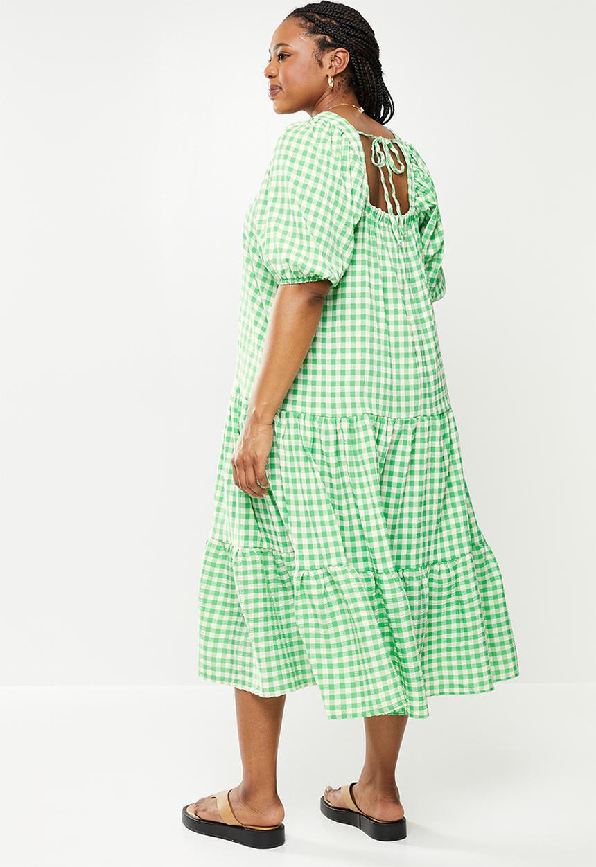 Me&B - Plus square neck tiered sack dress - green 