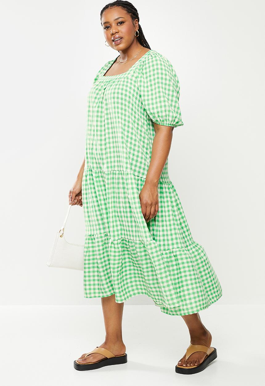 Me&B - Plus square neck tiered sack dress - green 