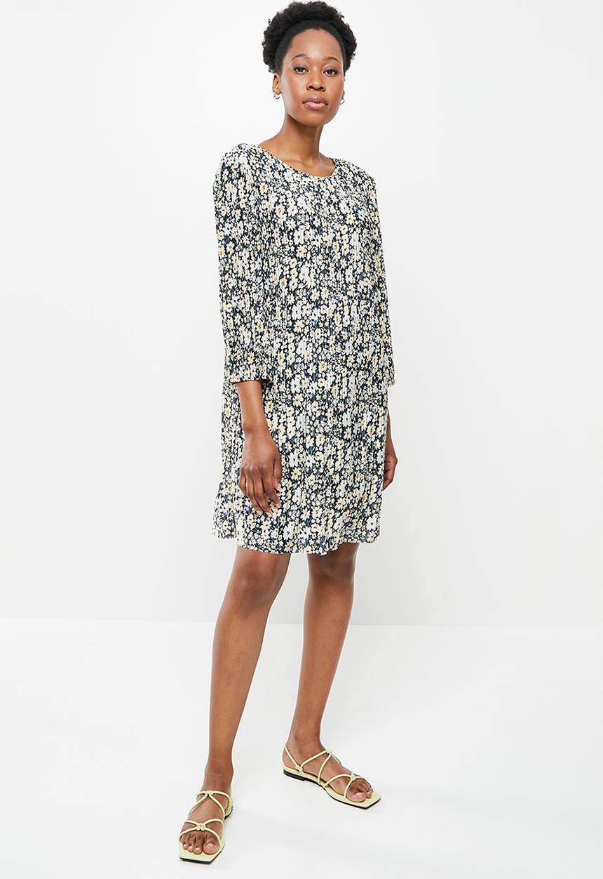 Jacqueline de Yong - Boa 3/4 short dress - black corn flower