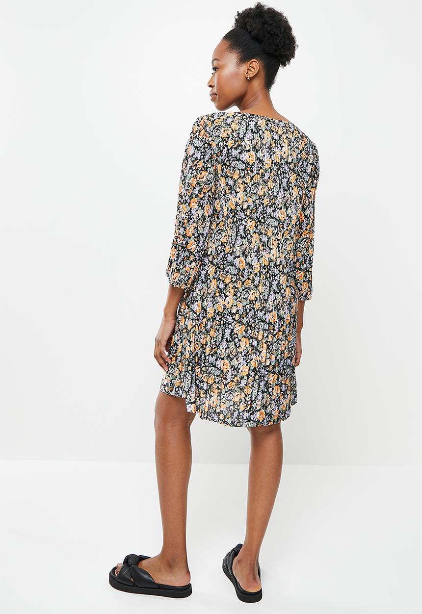 Jacqueline de Yong - Boa 3/4 short dress - black orange flower