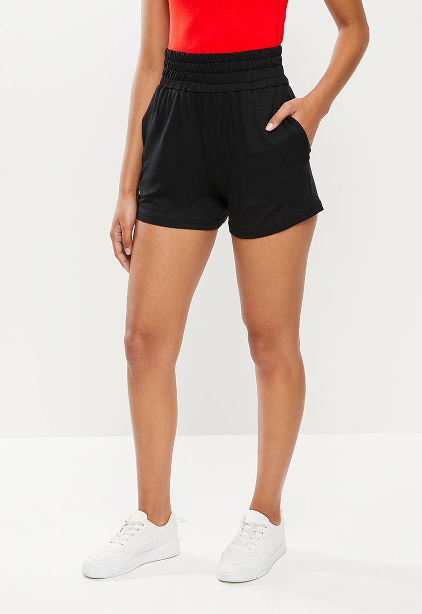 Me&B - Wide elastic fleece knit shorts - black