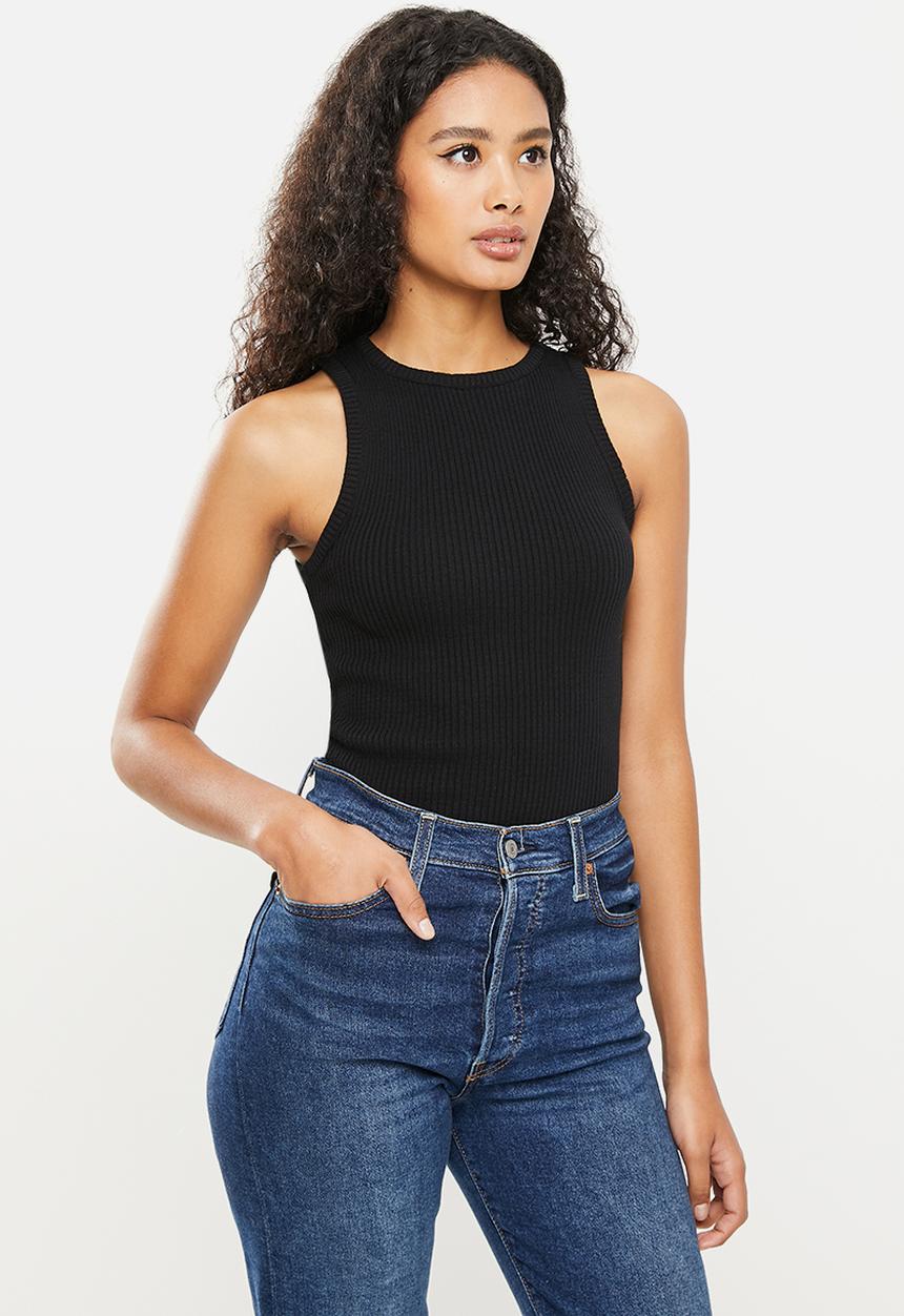 Me&B - Knitted rib vest - black