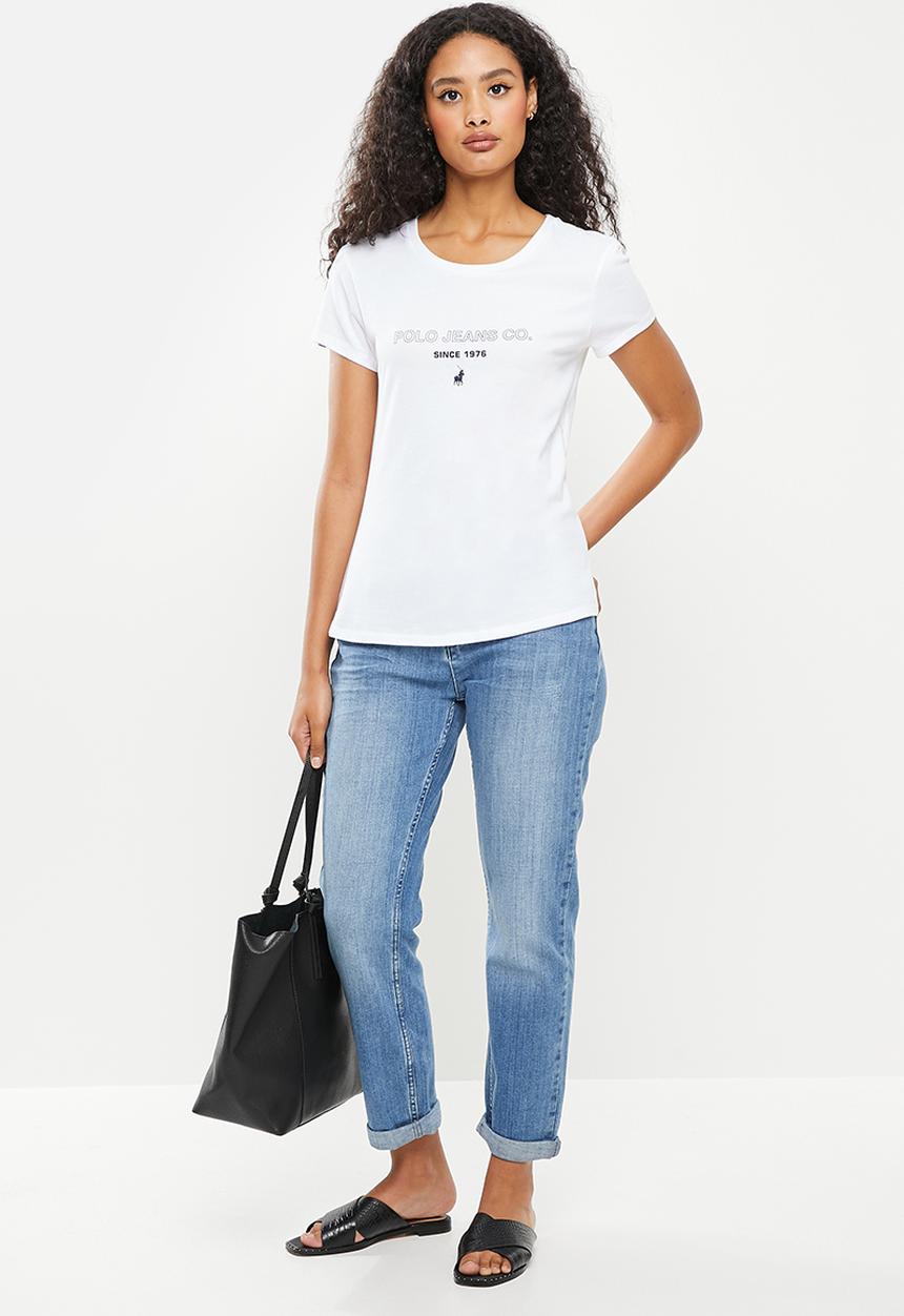 POLO - Basic short sleeve distressed print tee - white