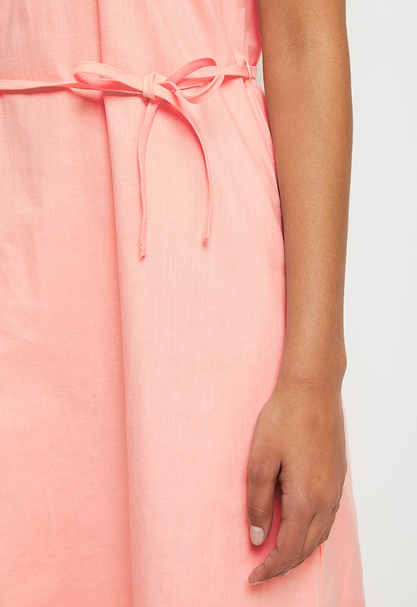 edit - Roll sleeve cotton fit & flare midi - pink