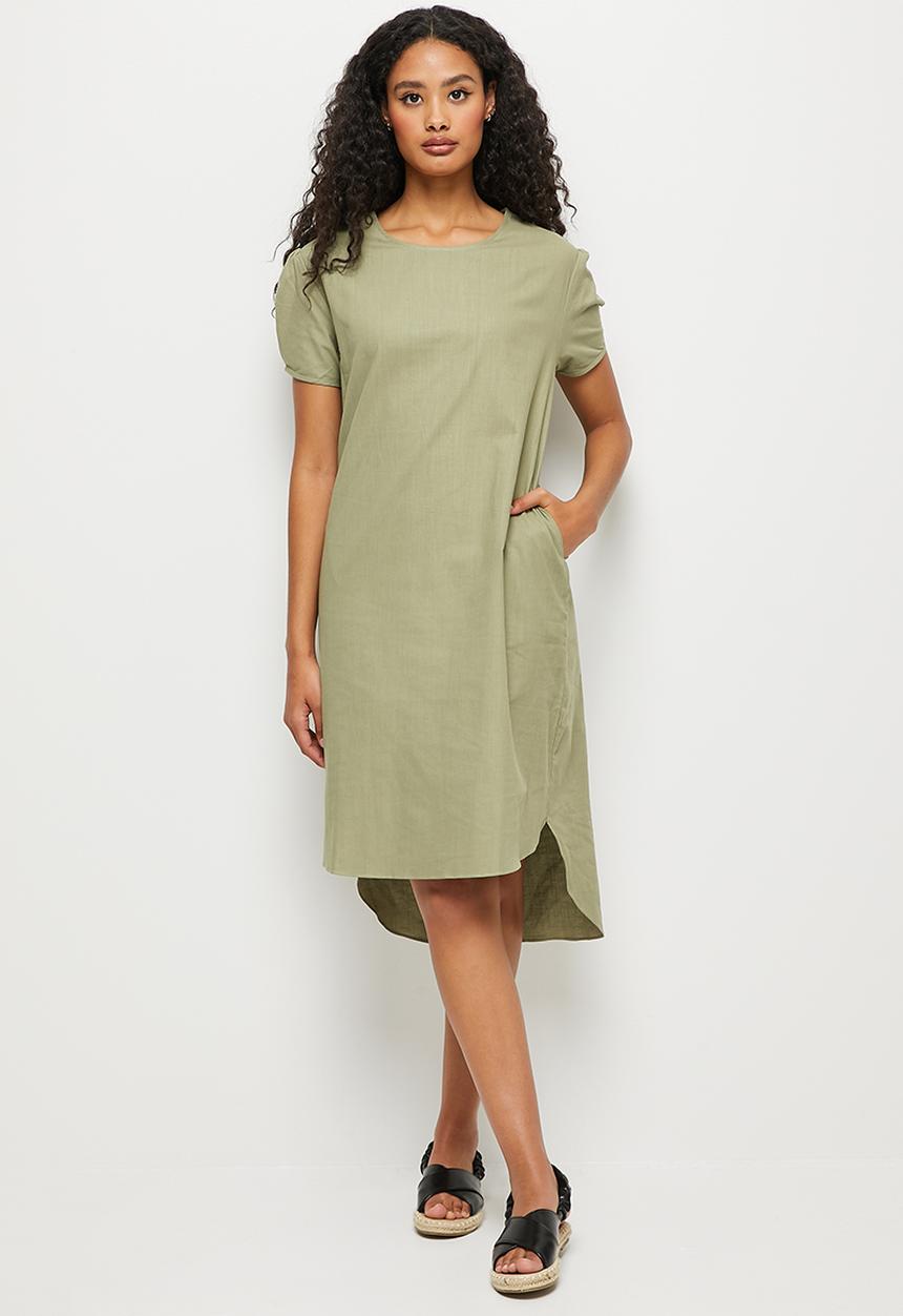 edit - Puff sleeve pocket midi tunic dress - light green