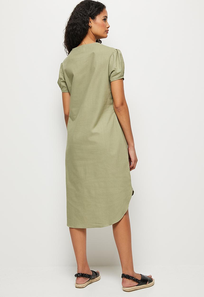 edit - Puff sleeve pocket midi tunic dress - light green