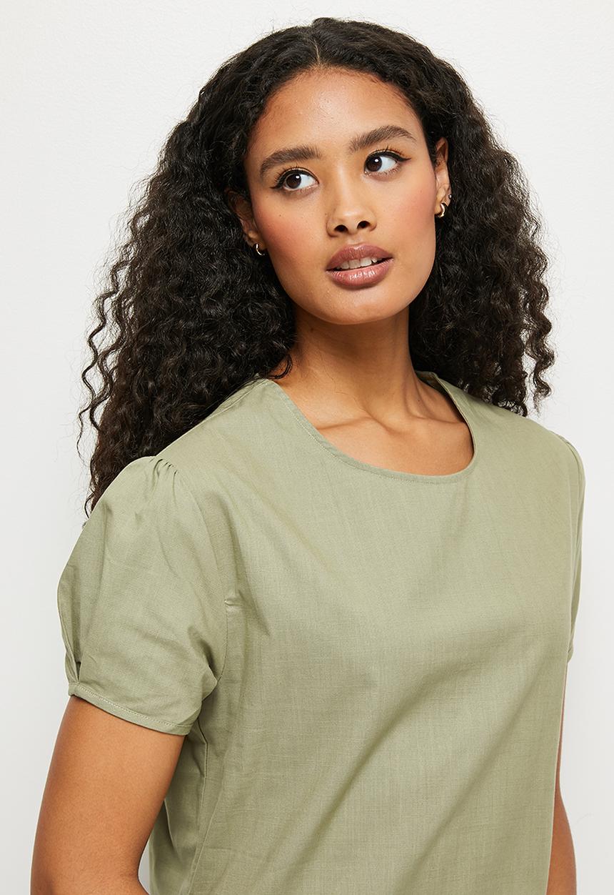 edit - Puff sleeve pocket midi tunic dress - light green