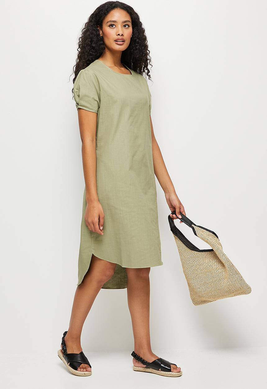 edit - Puff sleeve pocket midi tunic dress - light green