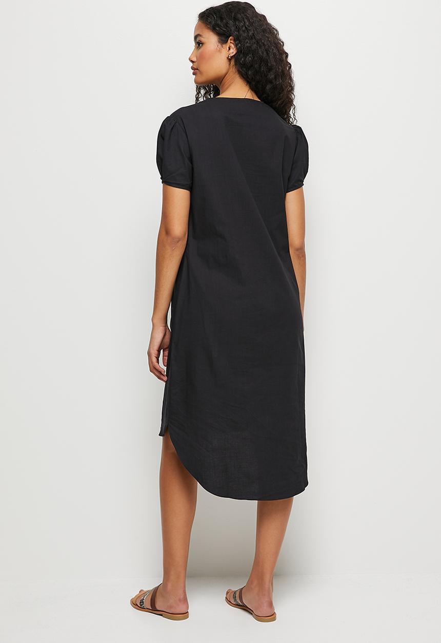 edit - Puff sleeve pocket midi tunic dress - black