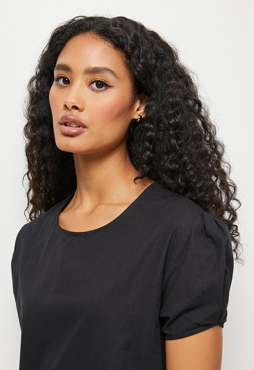 edit - Puff sleeve pocket midi tunic dress - black