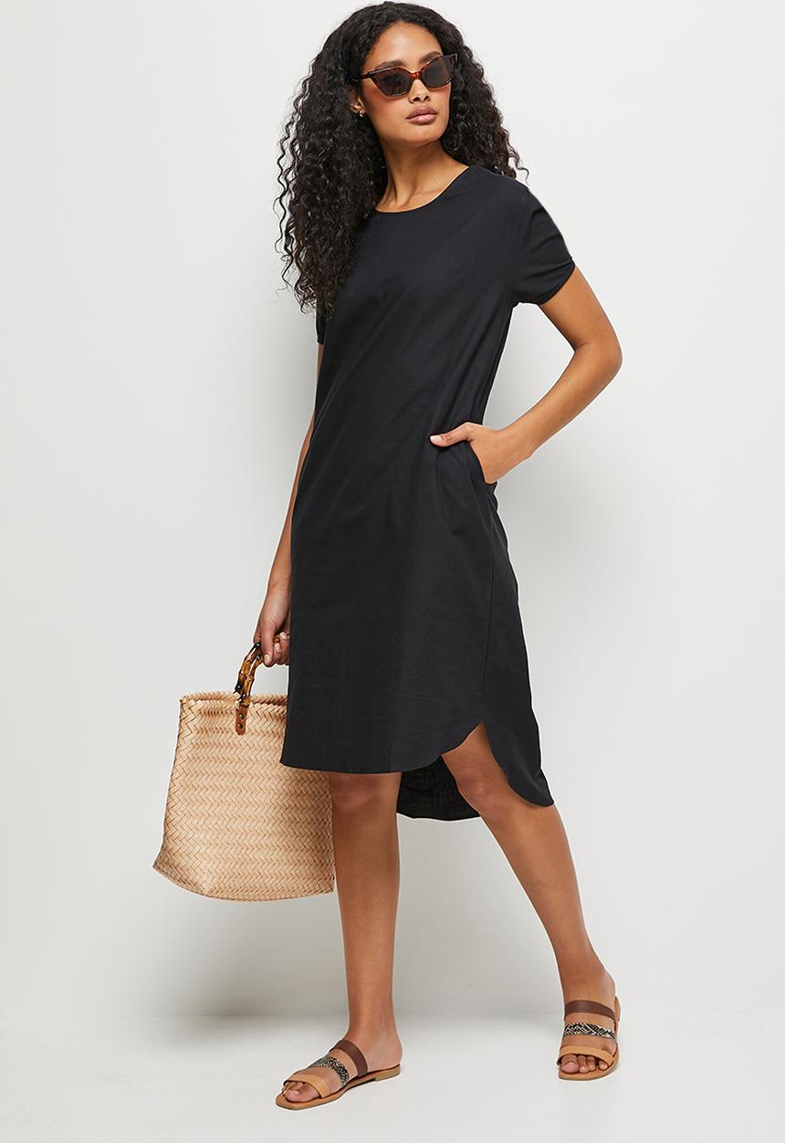edit - Puff sleeve pocket midi tunic dress - black