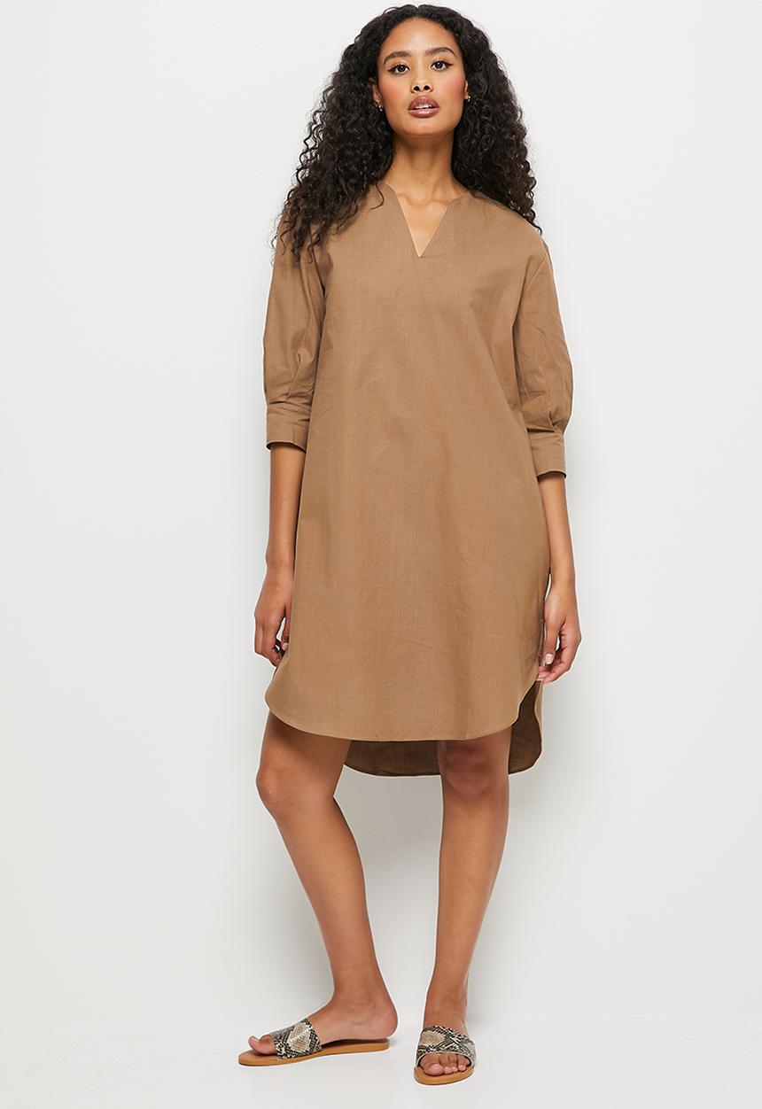 edit - Notch neck cotton tunic - taupe