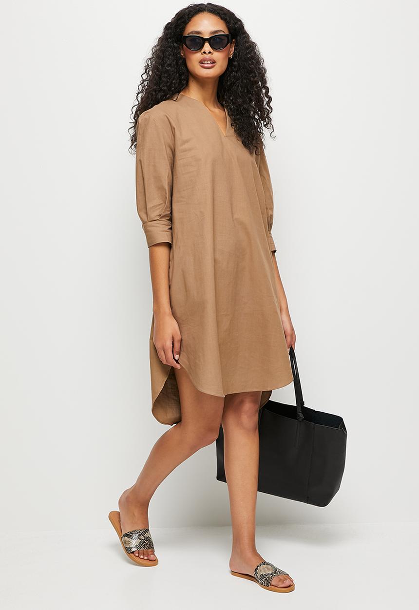 edit - Notch neck cotton tunic - taupe