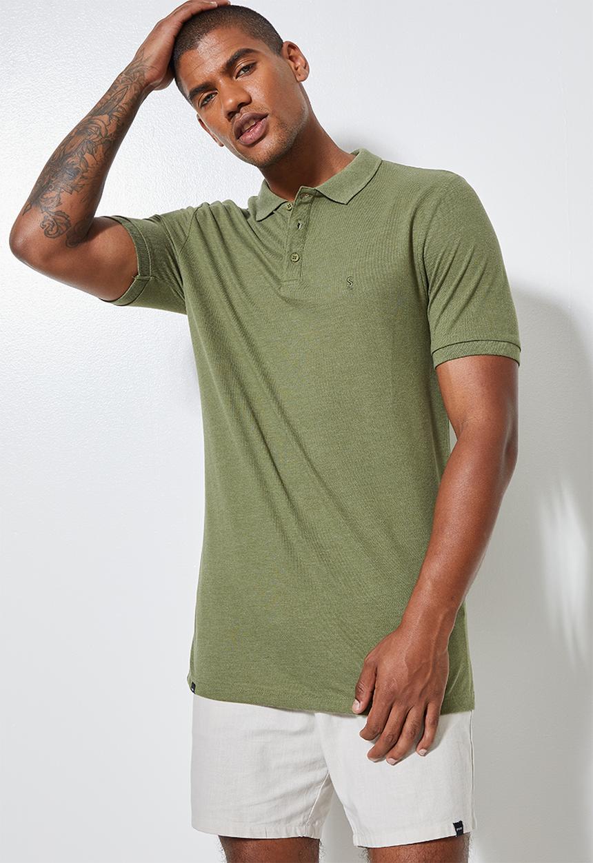 Superbalist - Luka slim pique golfer - green melange 