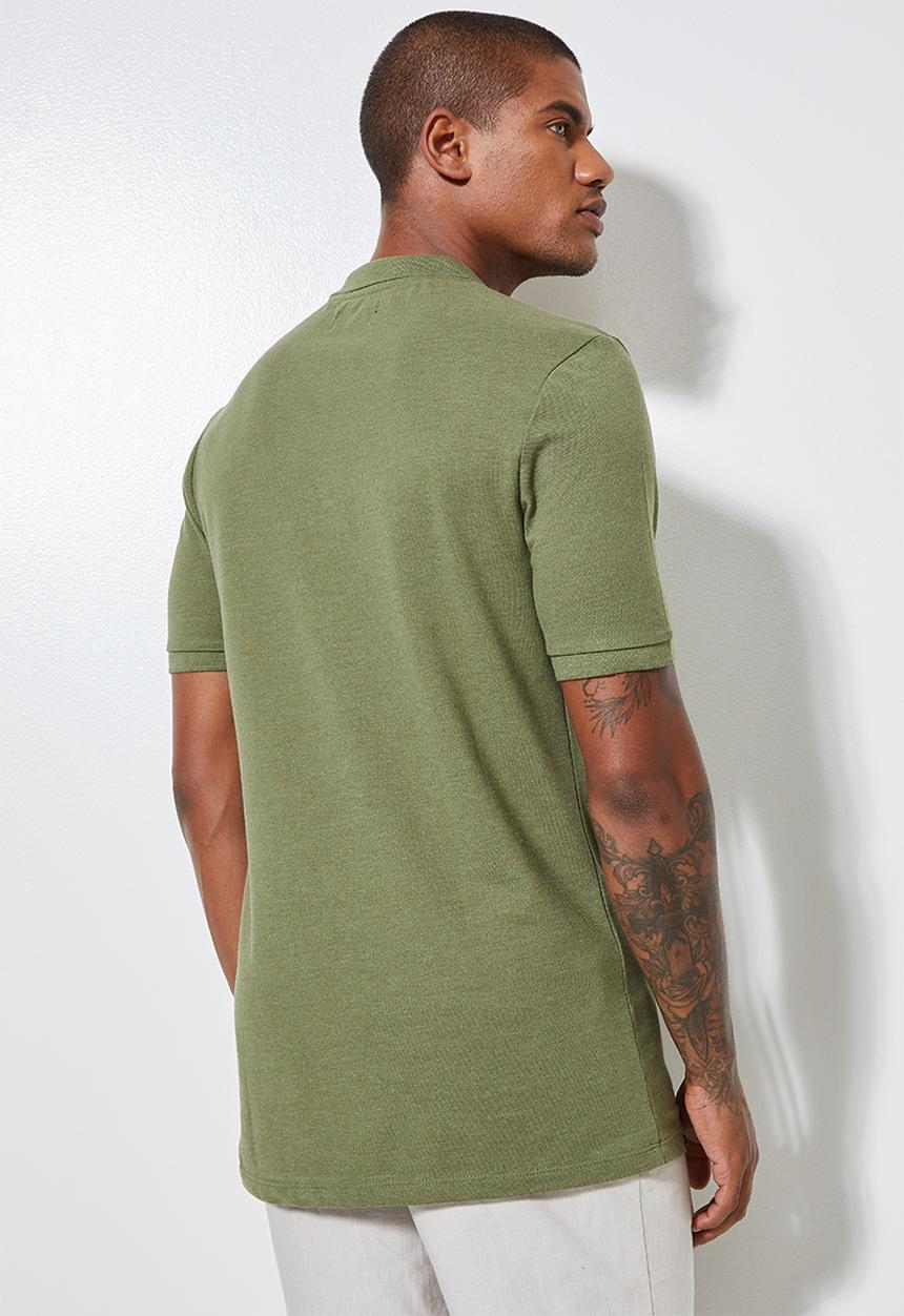 Superbalist - Luka slim pique golfer - green melange 