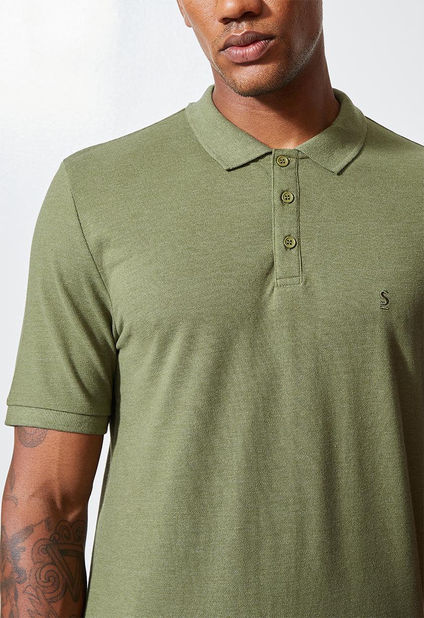 Superbalist - Luka slim pique golfer - green melange 