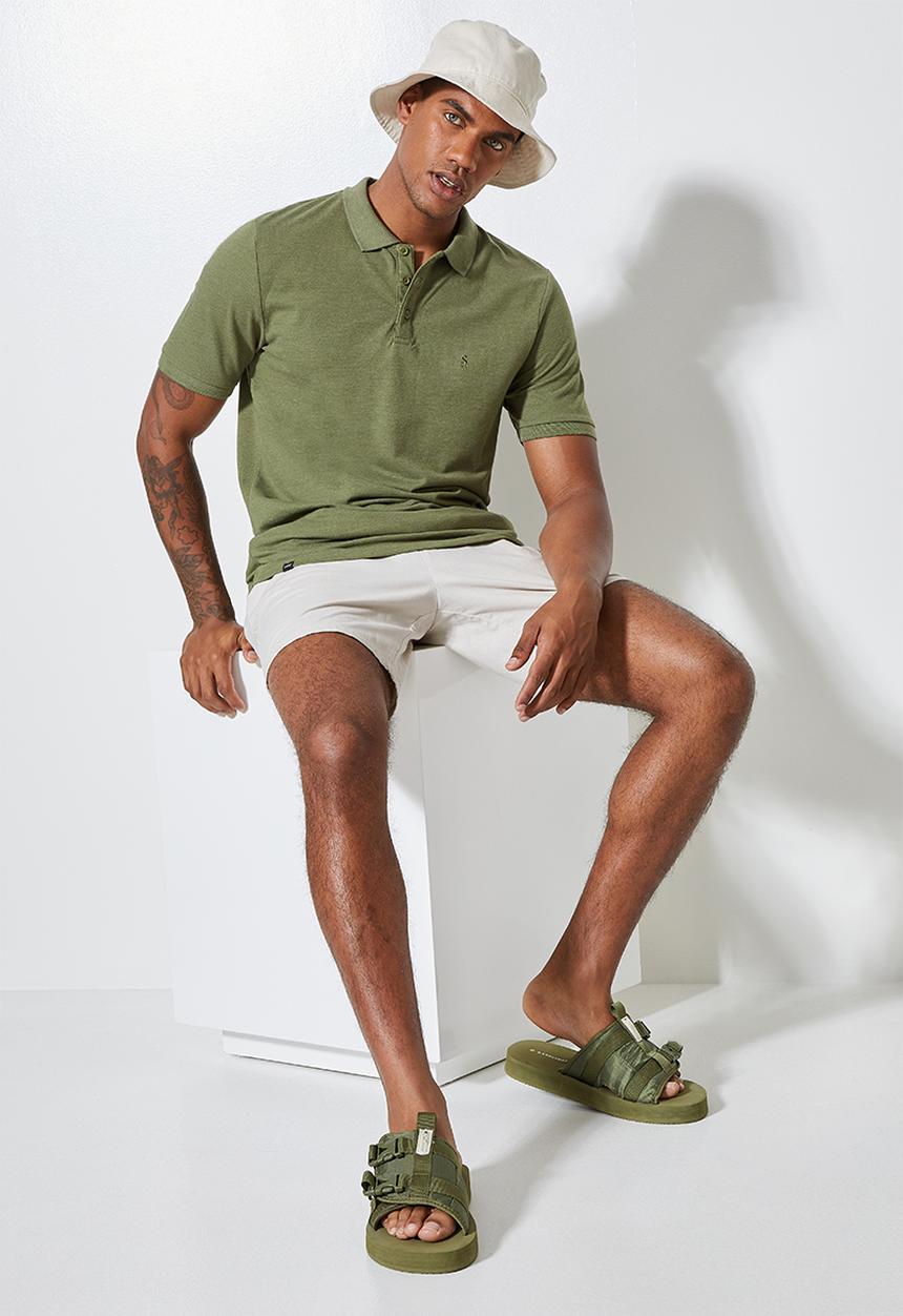 Superbalist - Luka slim pique golfer - green melange 