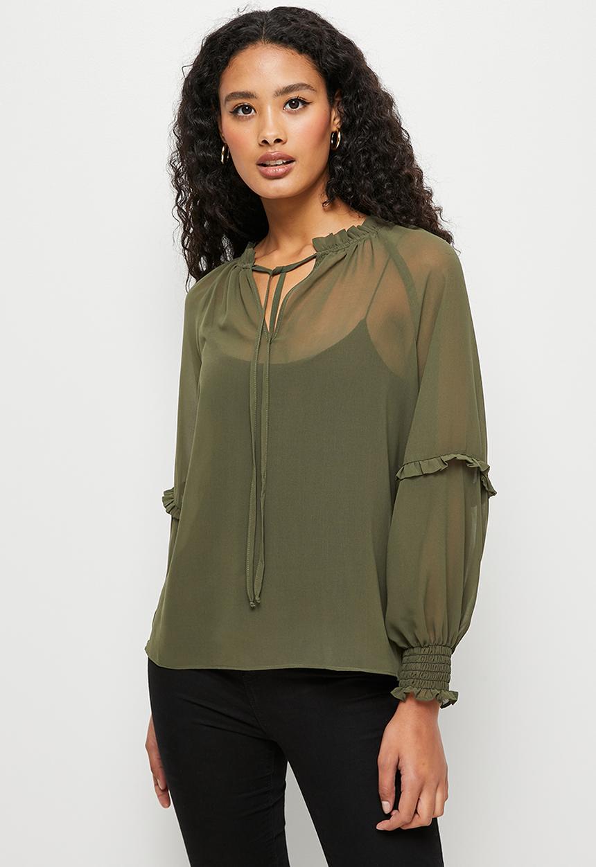 edit - Sheer bellow sleeve blouse - olive