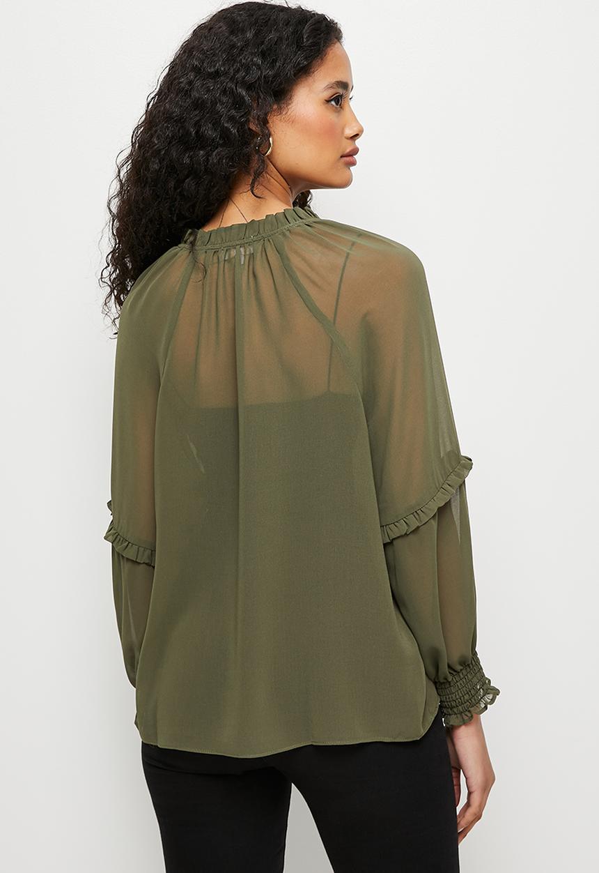 edit - Sheer bellow sleeve blouse - olive