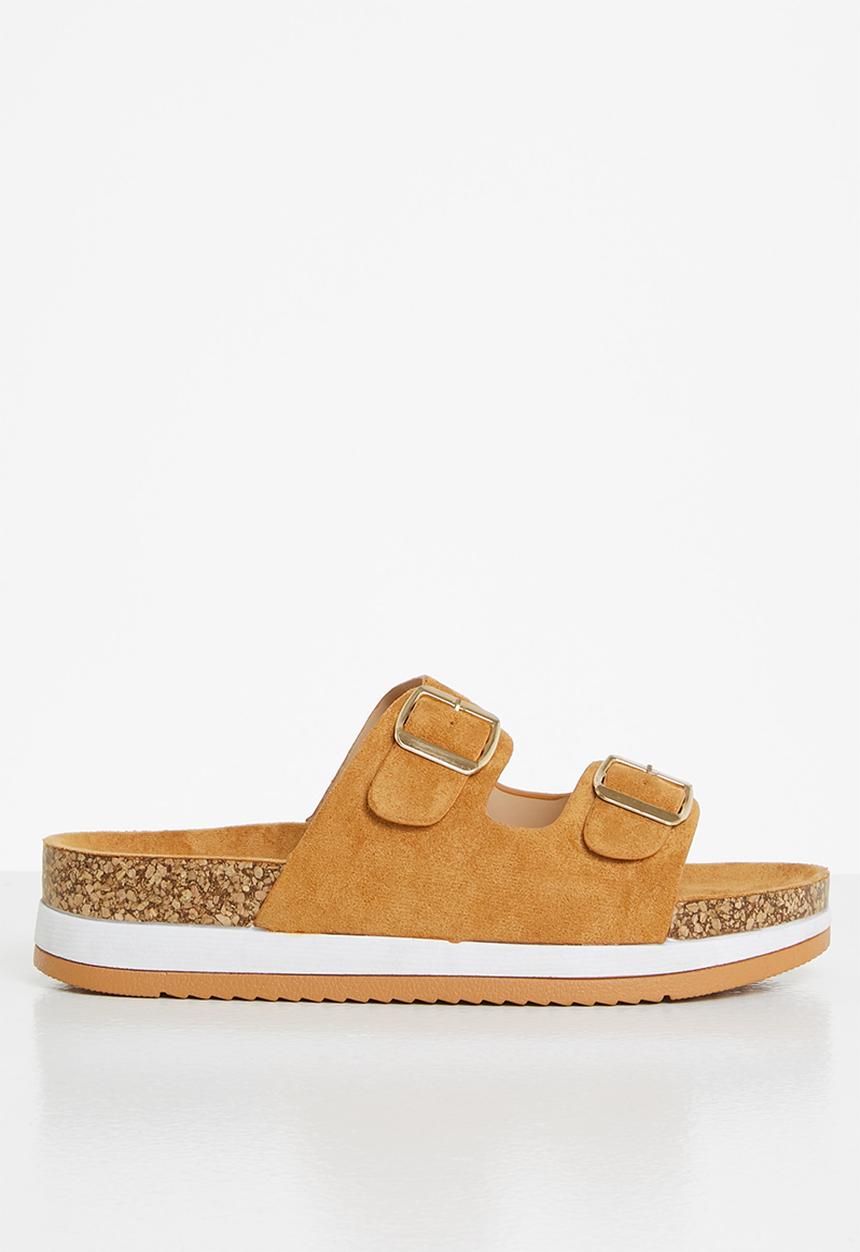 Jada - Double buckle flatform slide - tan