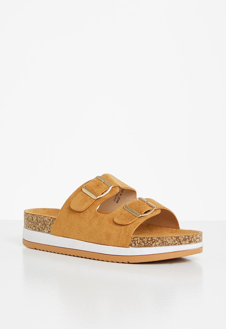 Jada - Double buckle flatform slide - tan