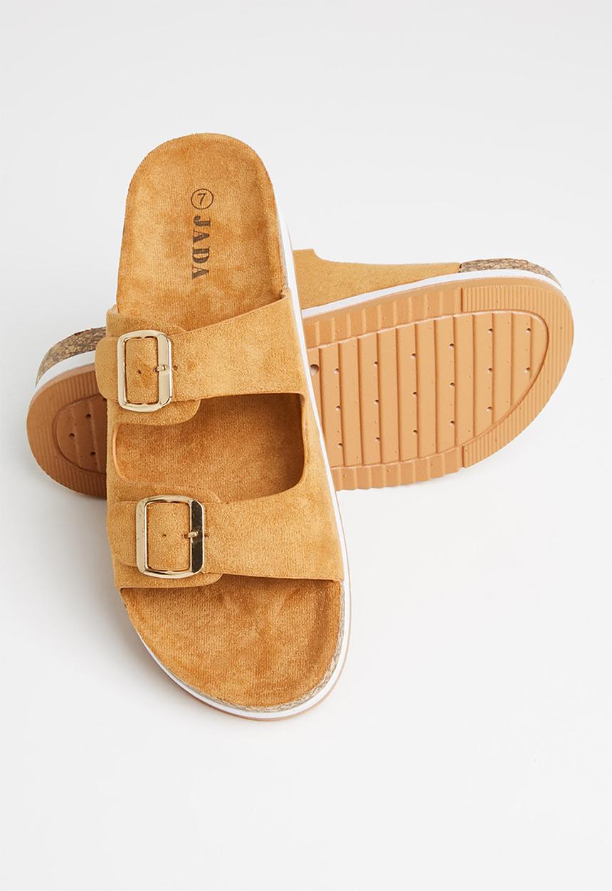 Jada - Double buckle flatform slide - tan