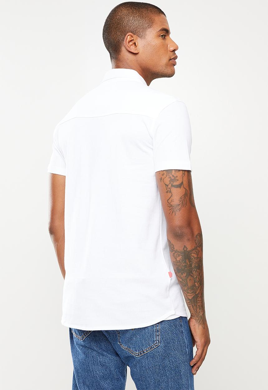 S.P.C.C - Hilton regular fit button through, knit shirt - optical white
