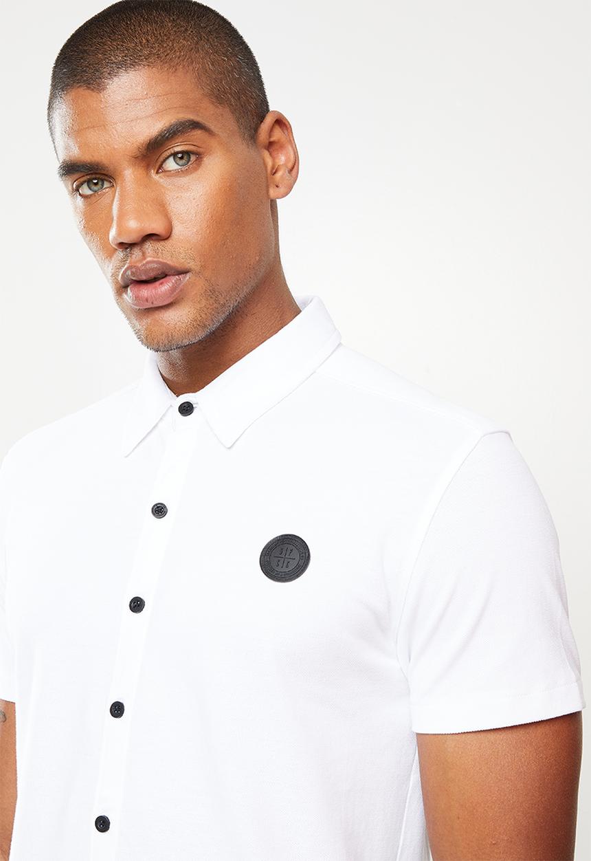 S.P.C.C - Hilton regular fit button through, knit shirt - optical white