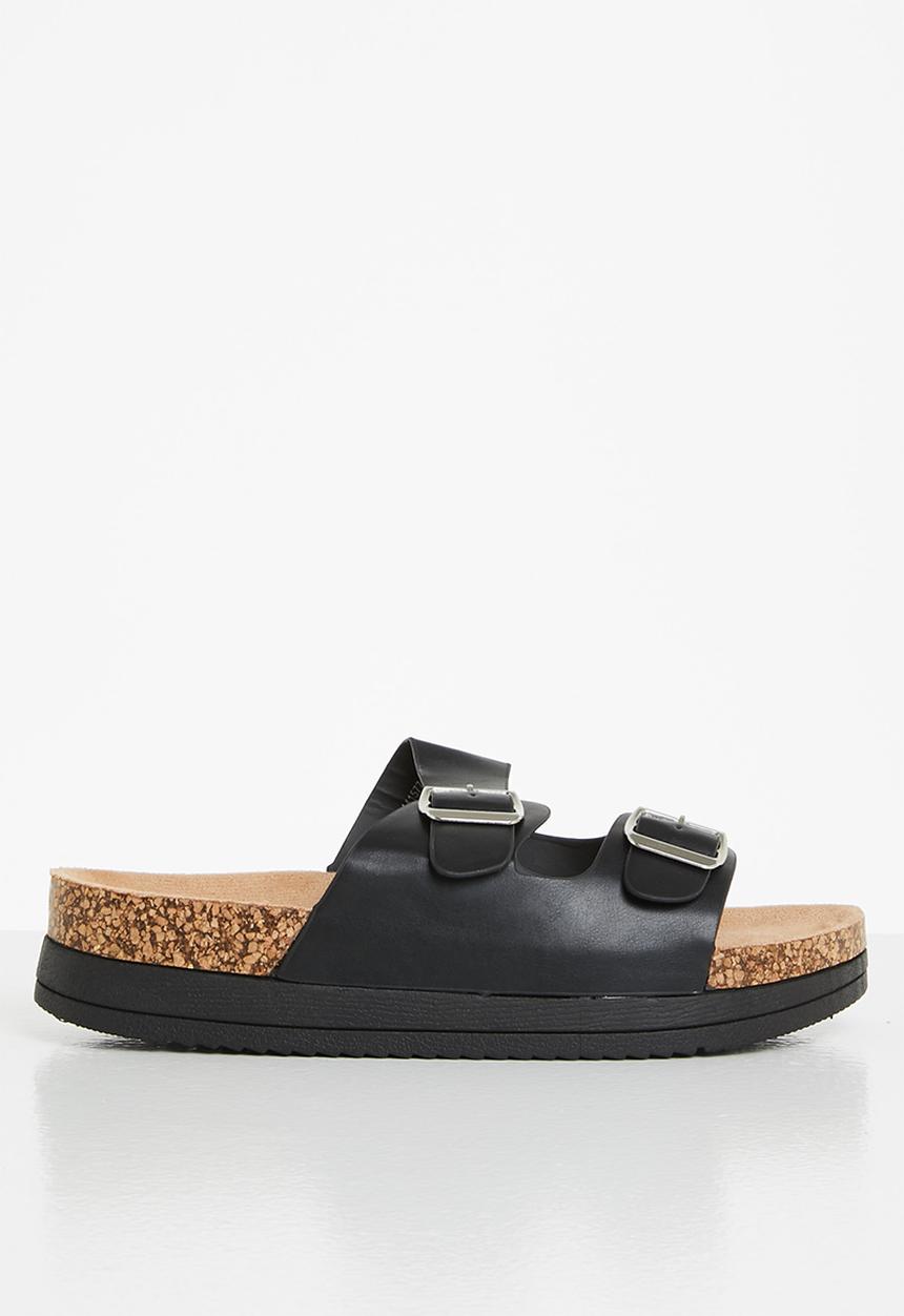Jada - Double buckle flatform slide - black
