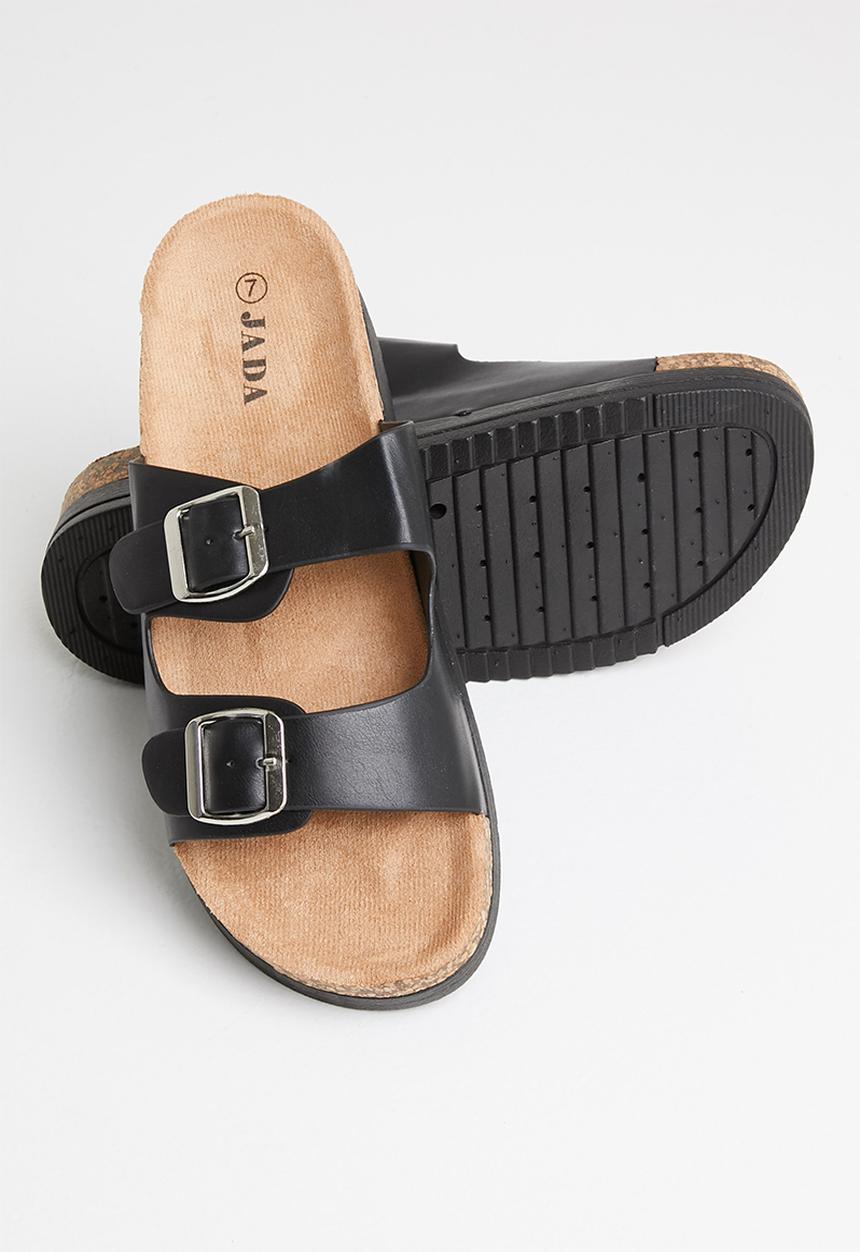 Jada - Double buckle flatform slide - black