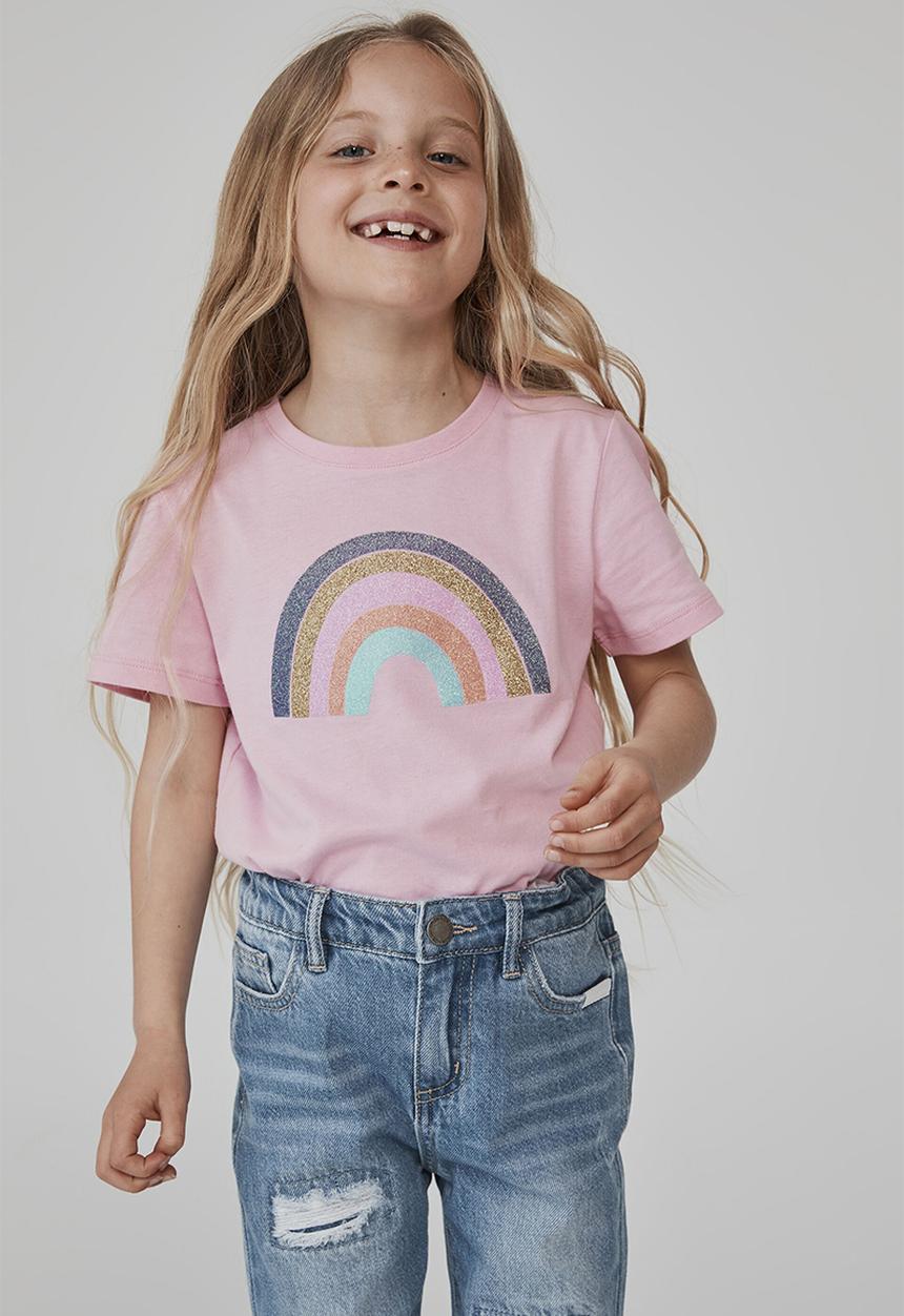 Cotton On - Penelope short sleeve tee - cali pink/glitter rainbow