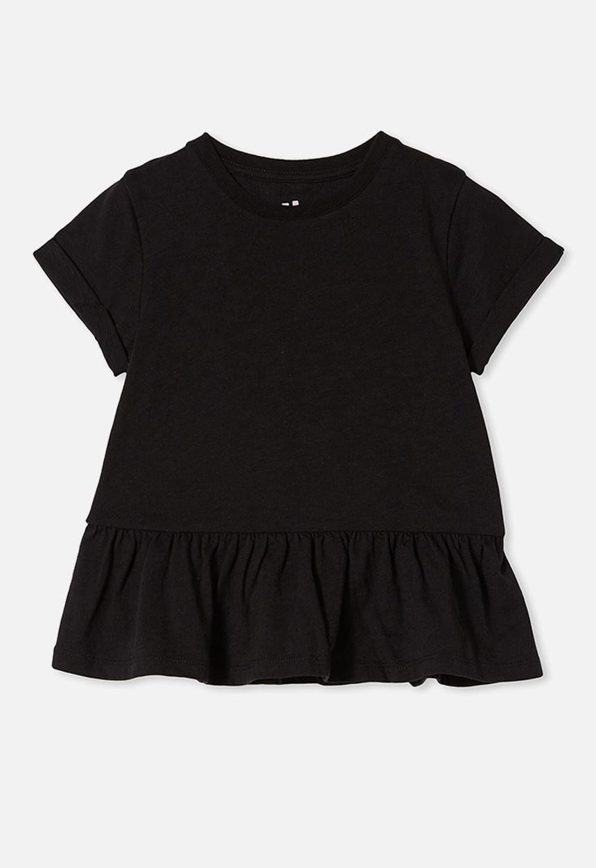 Cotton On - Taya short sleeve peplum tee - black slub