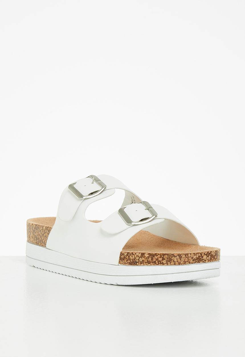 Jada - Double buckle flatform slide - white
