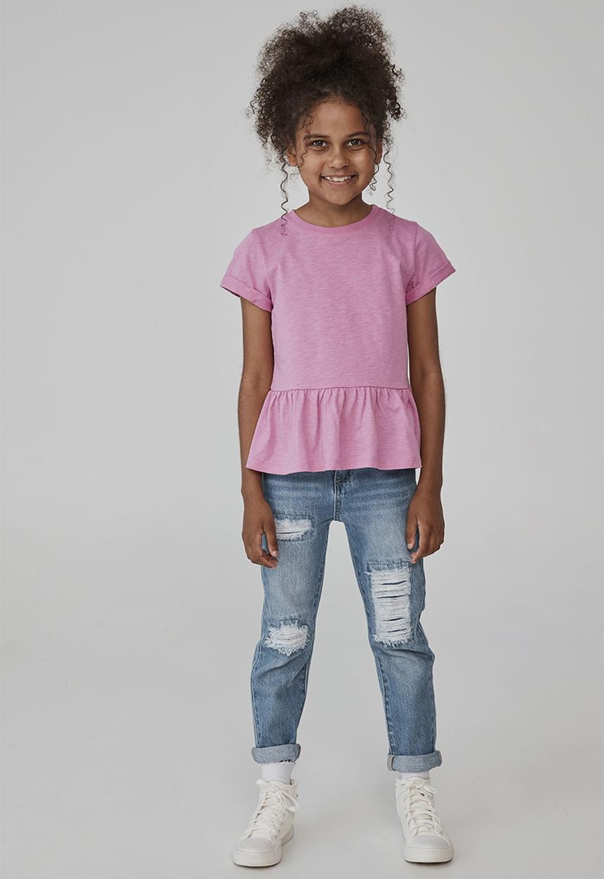 Cotton On - Taya short sleeve peplum tee - pink gerbera slub