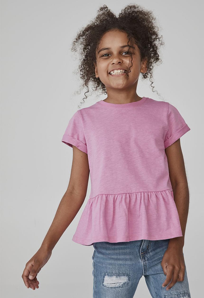 Cotton On - Taya short sleeve peplum tee - pink gerbera slub
