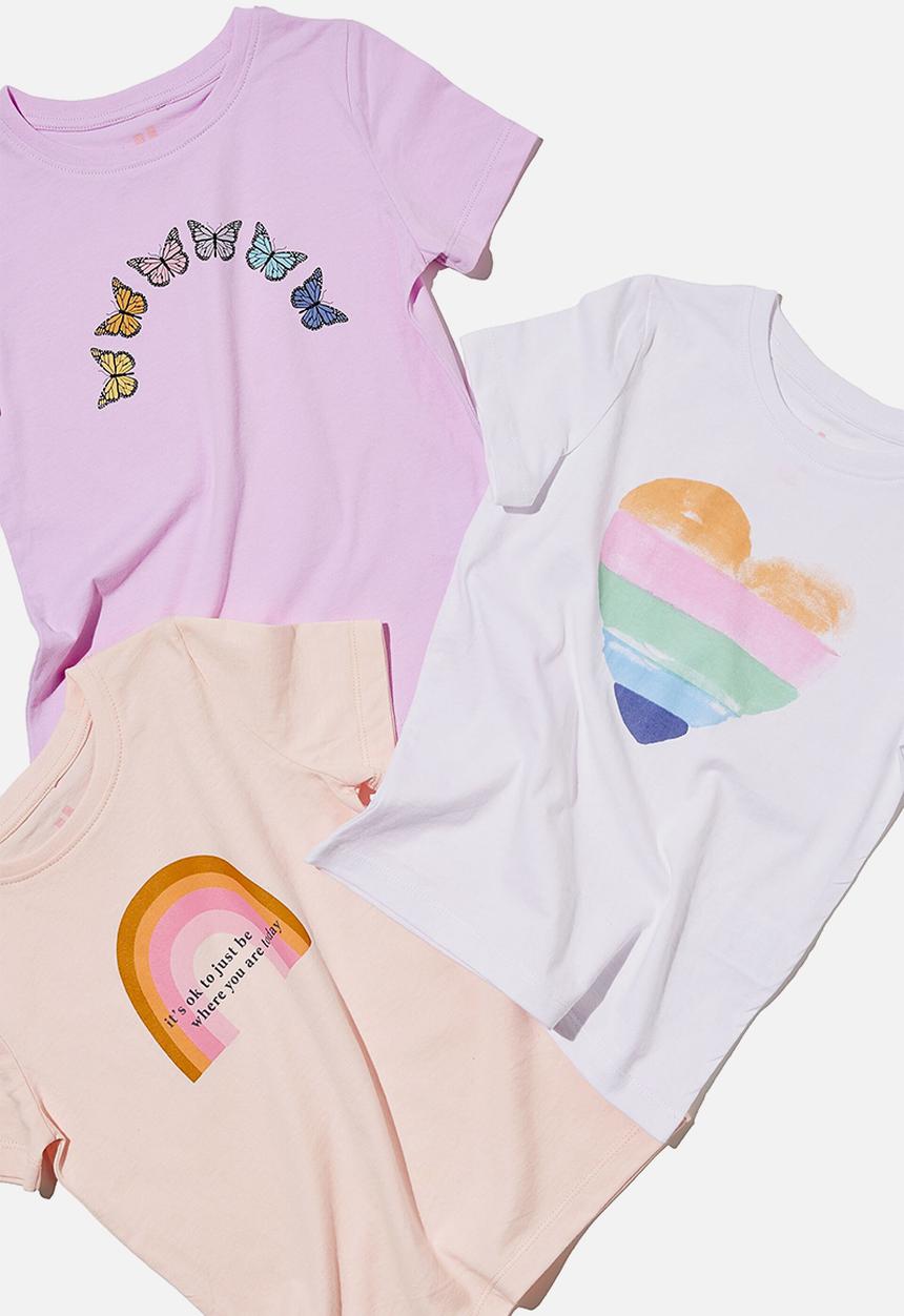Cotton On - Girls multipack short sleeve tee 3 pack - rainbow bundle 2