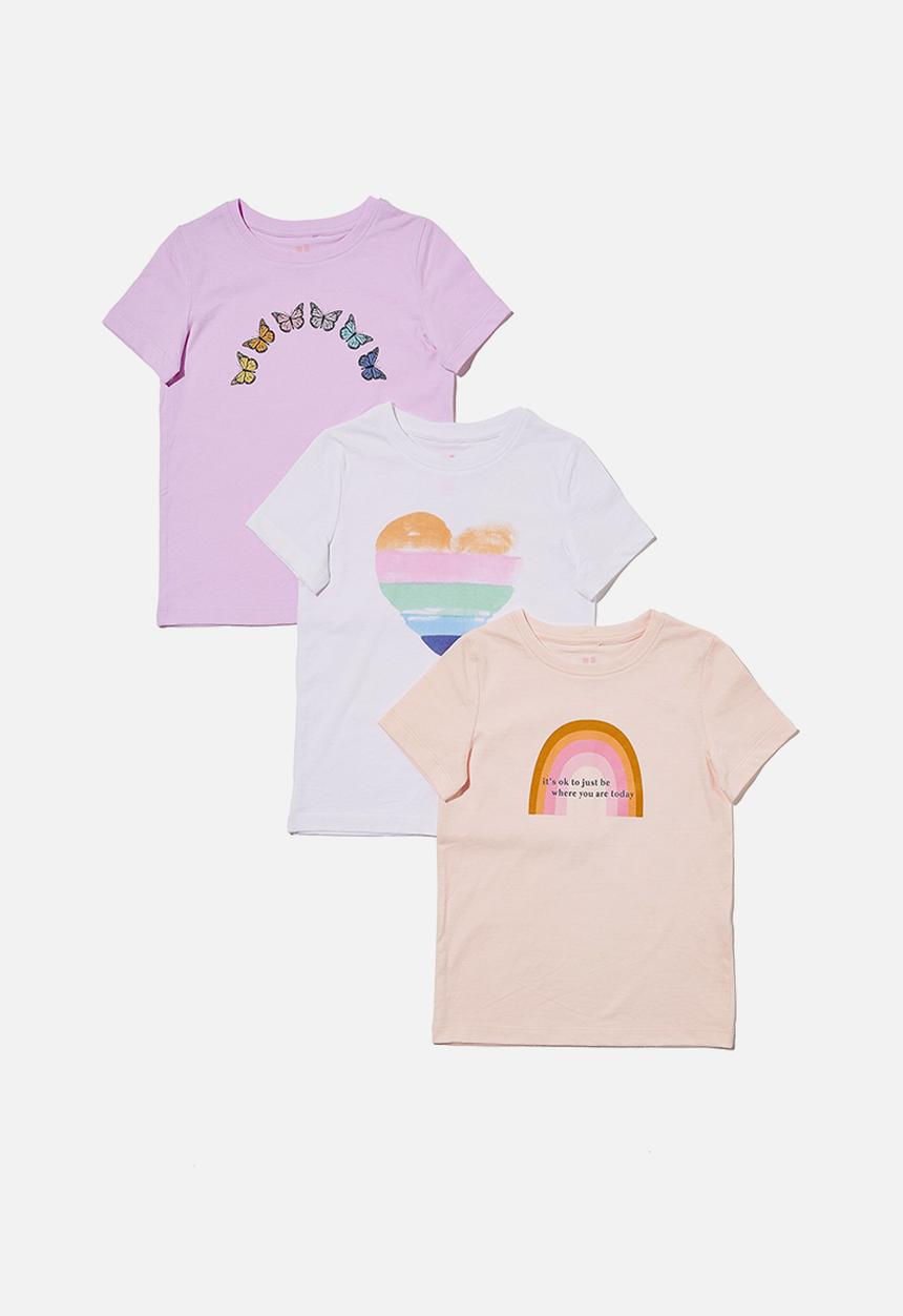 Cotton On - Girls multipack short sleeve tee 3 pack - rainbow bundle 2