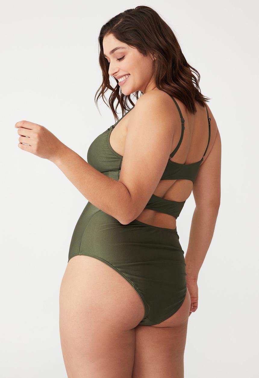 Cotton On - Curve gathered front one piece - warm khaki shimmer
