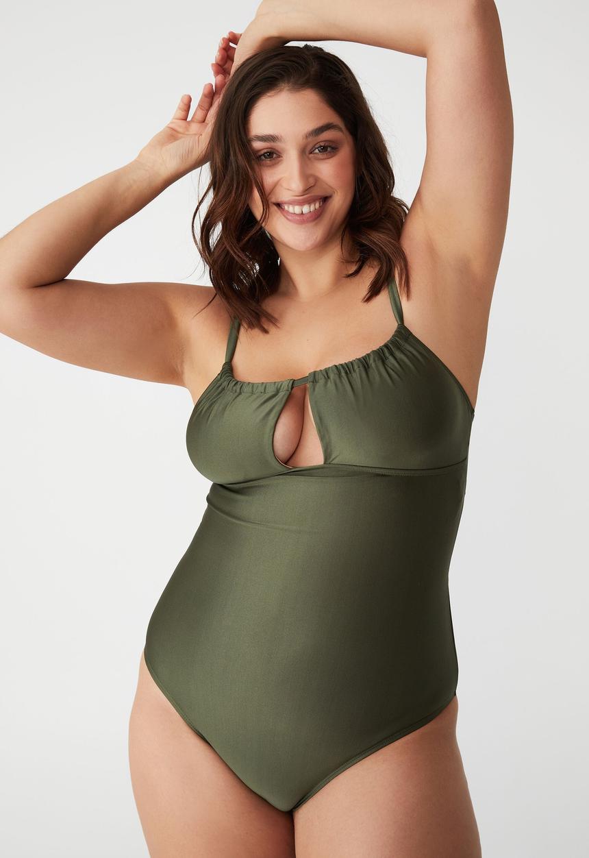 Cotton On - Curve gathered front one piece - warm khaki shimmer