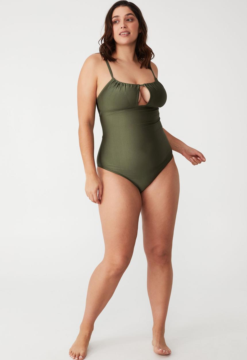 Cotton On - Curve gathered front one piece - warm khaki shimmer