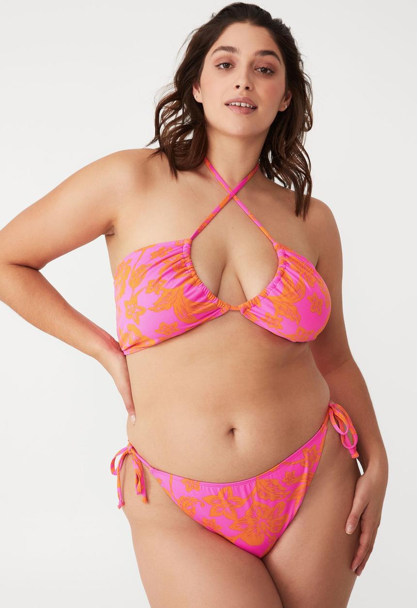 Cotton On - Curve floss bikini top - hibiscus vine pinks