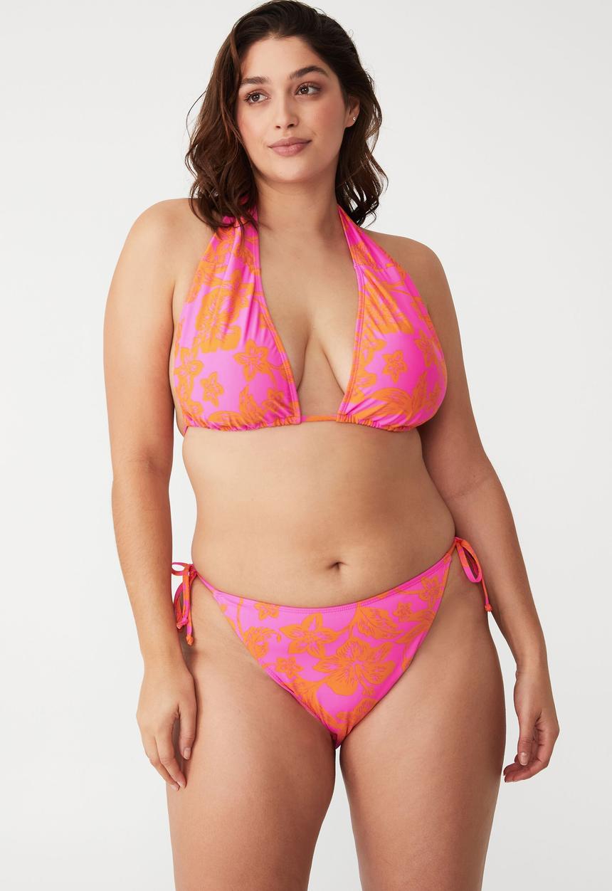 Cotton On - Curve floss bikini top - hibiscus vine pinks
