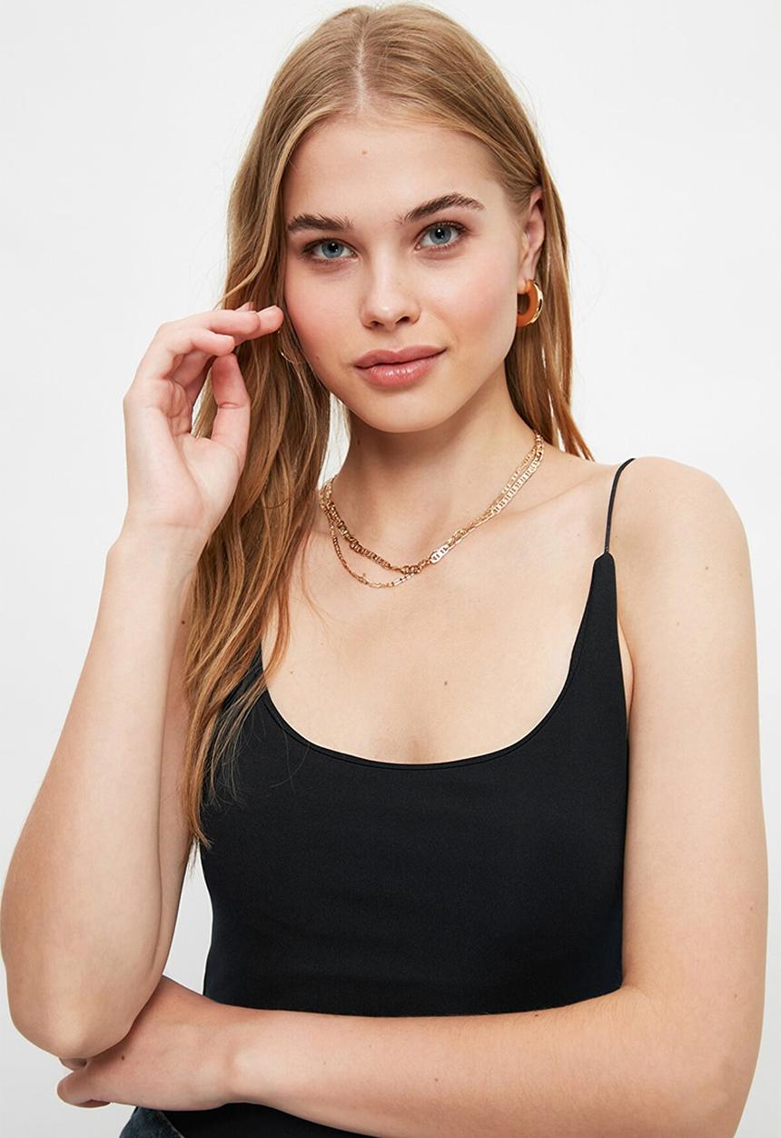 Trendyol - Pleated knitted top  - black