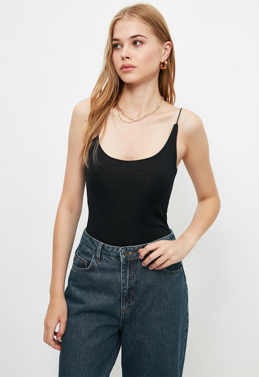 Trendyol - Pleated knitted top  - black