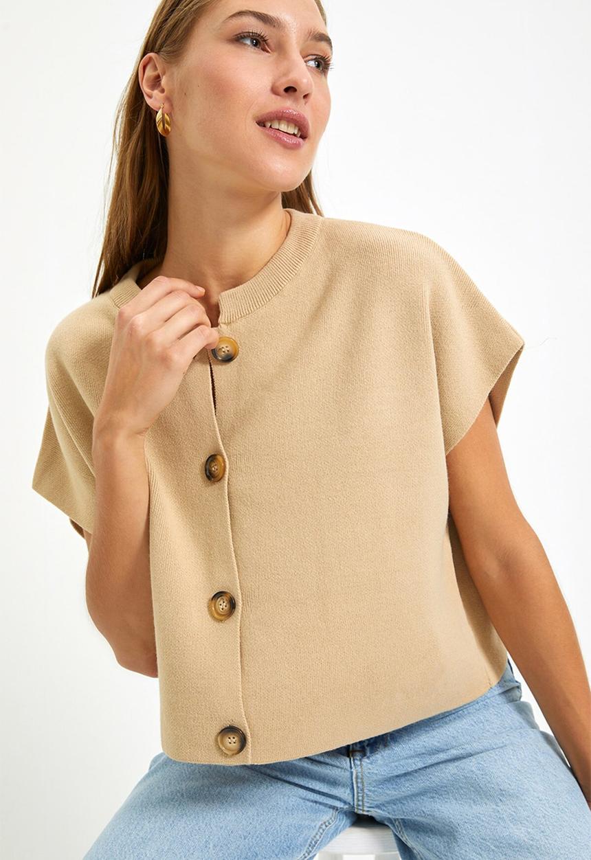 Trendyol - Button knit sweater - camel