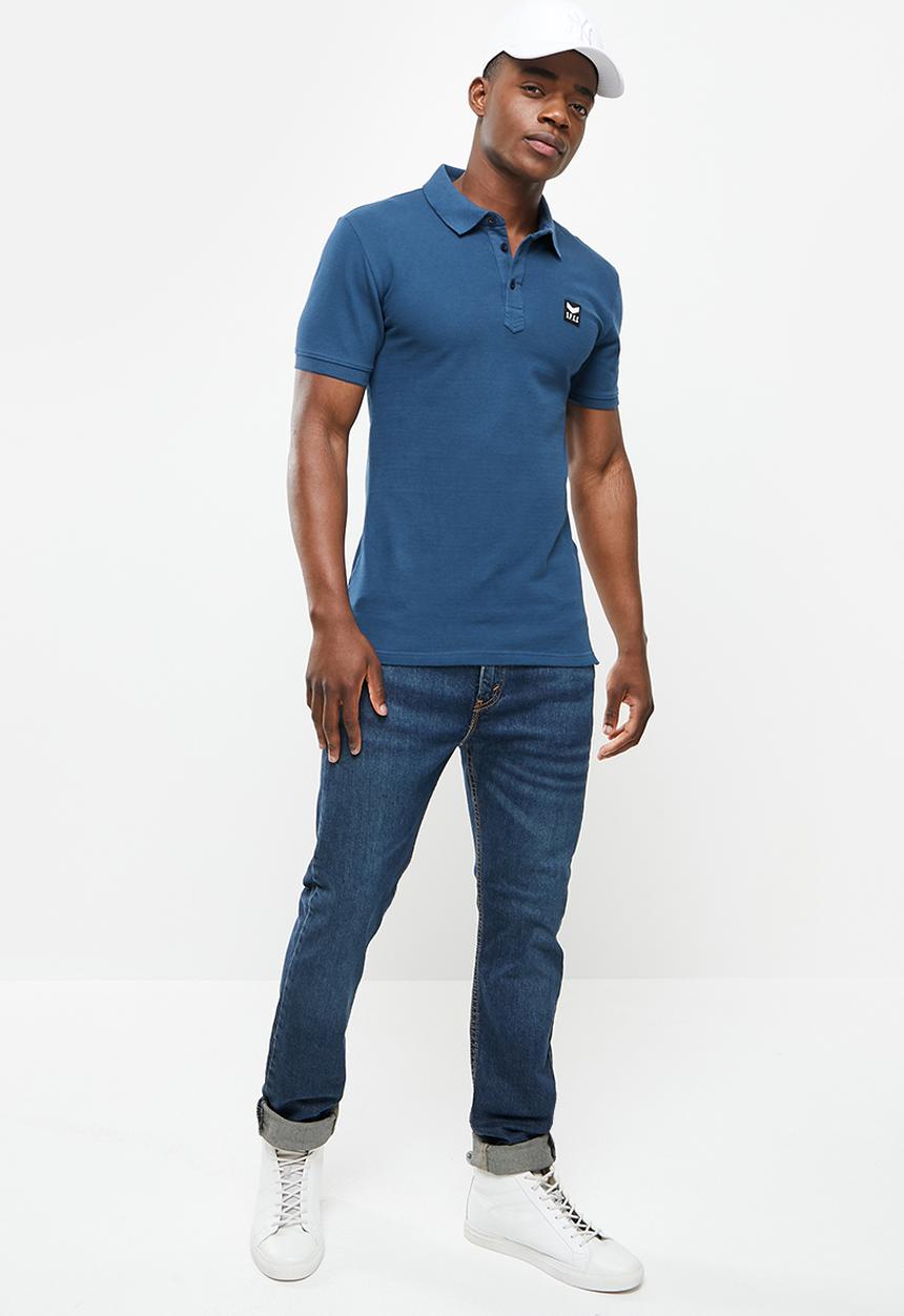 S.P.C.C - Cayenne slimline fit side slit straight hem polo - denim blue