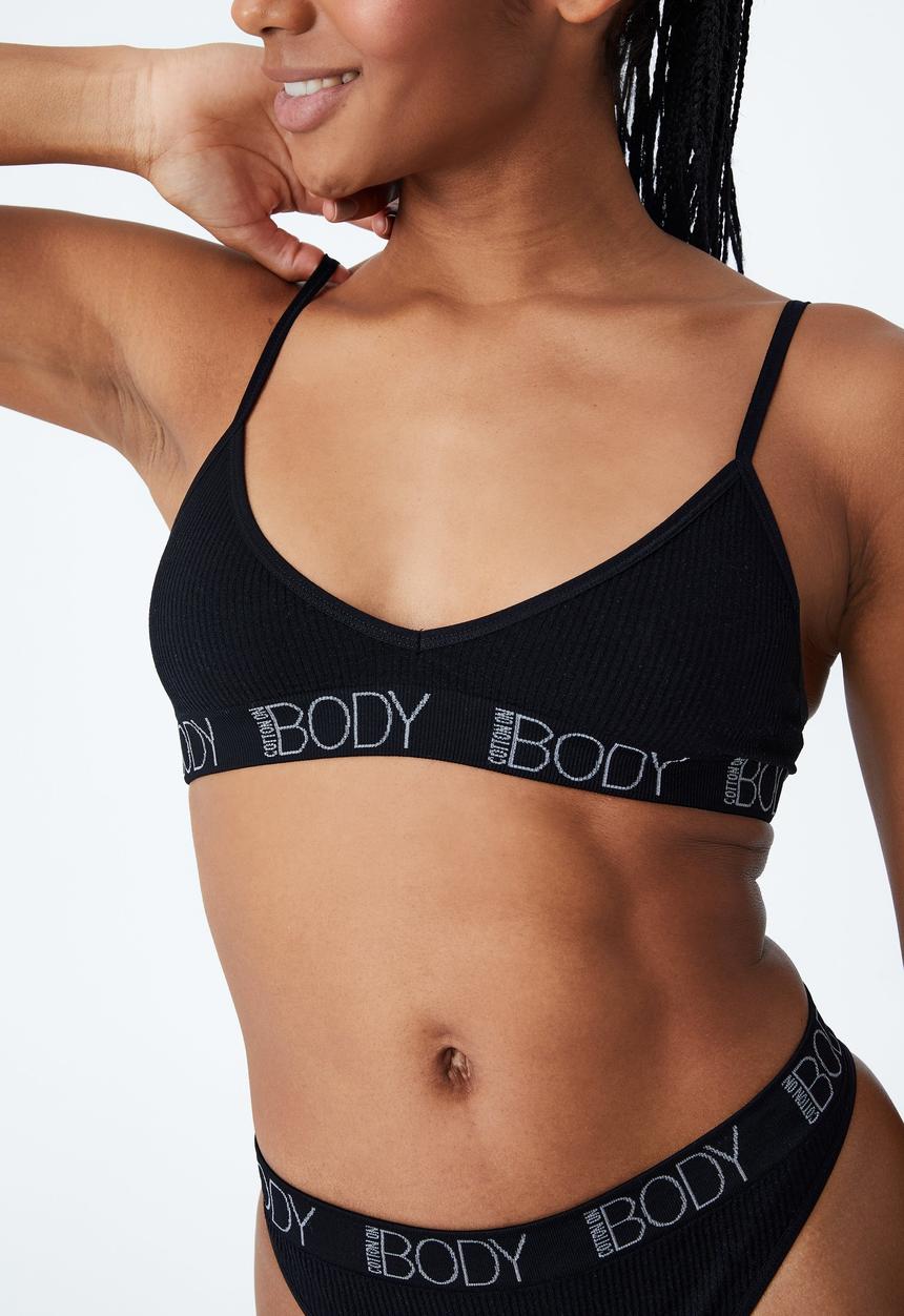 Cotton On - Seamless triangle bralette - black 