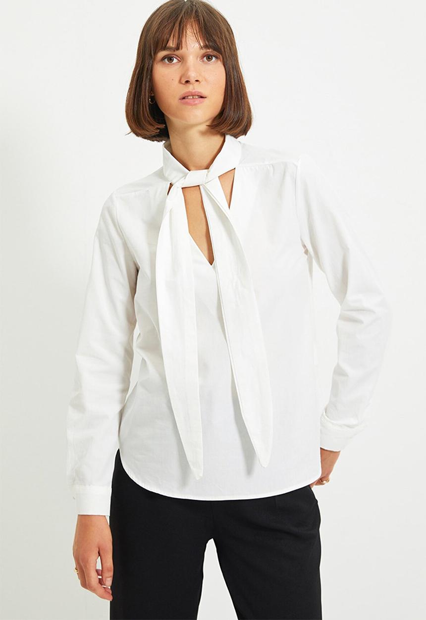 Trendyol - Tie detail blouse - white