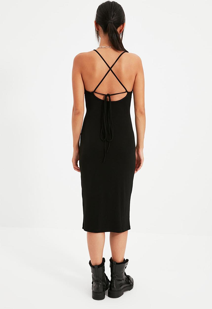 Trendyol - V-neck strap knit dress - black